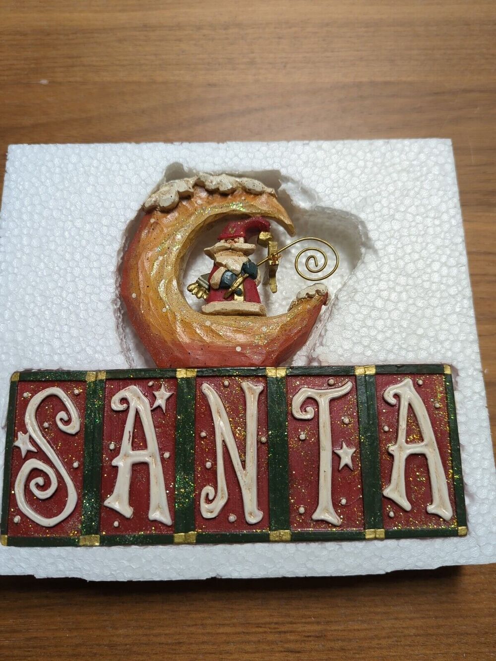 Kurt S Adler SANTA Whimsical Santa Sitting In Moon Fishing For Stars Table Sign